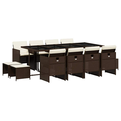 vidaXL 13 Piece Garden Dining Set with Cushions Brown Poly Rattan