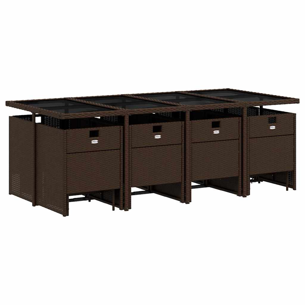 vidaXL 13 Piece Garden Dining Set with Cushions Brown Poly Rattan