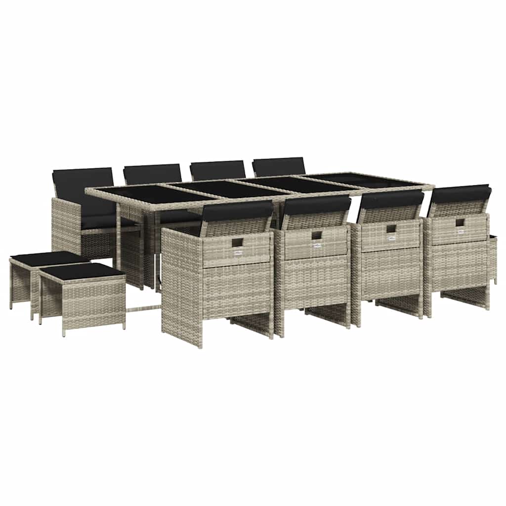 vidaXL Garden Dining Set | Light grey | PE rattan | 12-seater | Foldable