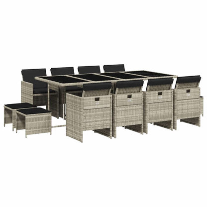 vidaXL Garden Dining Set | Light grey | PE rattan | 12-seater | Foldable