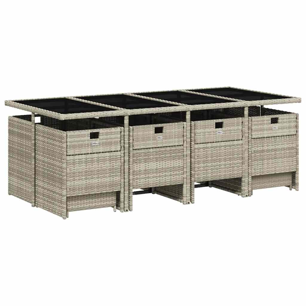 vidaXL Garden Dining Set | Light grey | PE rattan | 12-seater | Foldable