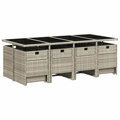 vidaXL Garden Dining Set | Light grey | PE rattan | 12-seater | Foldable