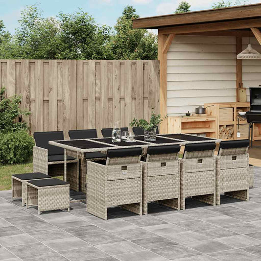 vidaXL Garden Dining Set | Light grey | PE rattan | 12-seater | Foldable