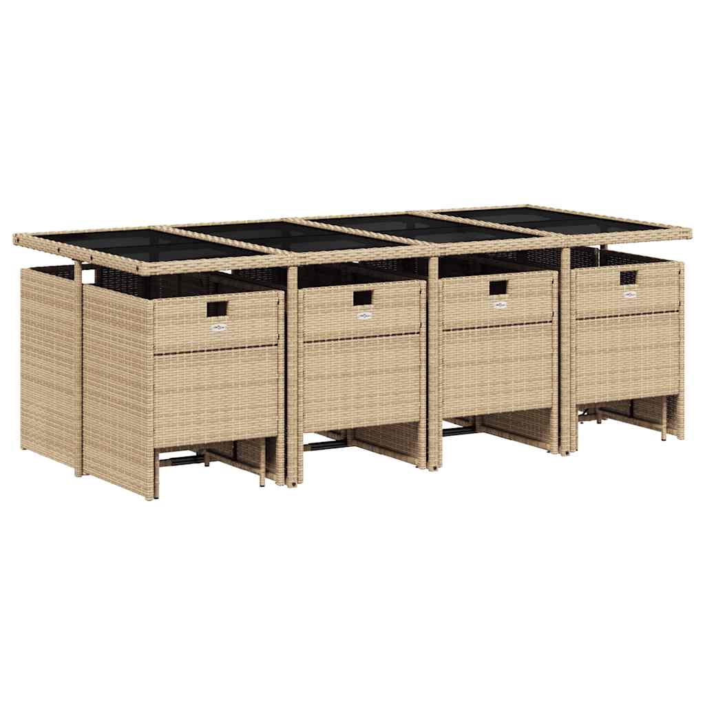 vidaXL 13 Piece Garden Dining Set with Cushions Mix Beige Poly Rattan