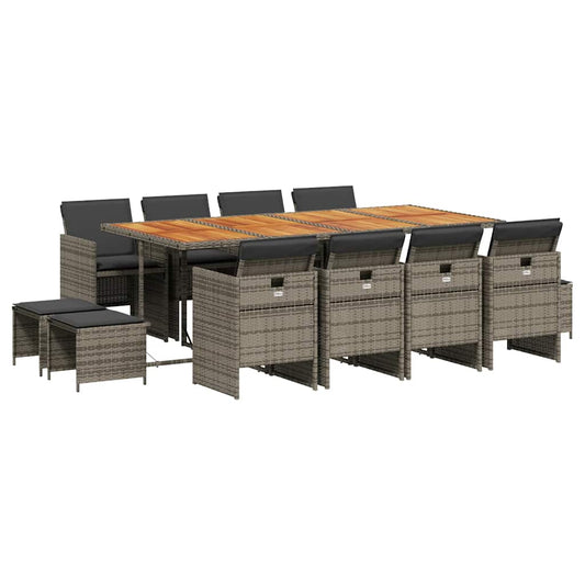 vidaXL 13 Piece Garden Dining Set with Cushions Grey Poly Rattan