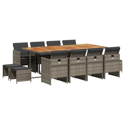 vidaXL 13 Piece Garden Dining Set with Cushions Grey Poly Rattan