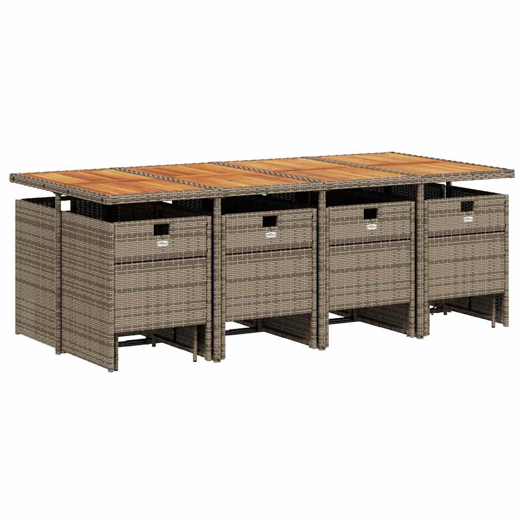 vidaXL 13 Piece Garden Dining Set with Cushions Grey Poly Rattan