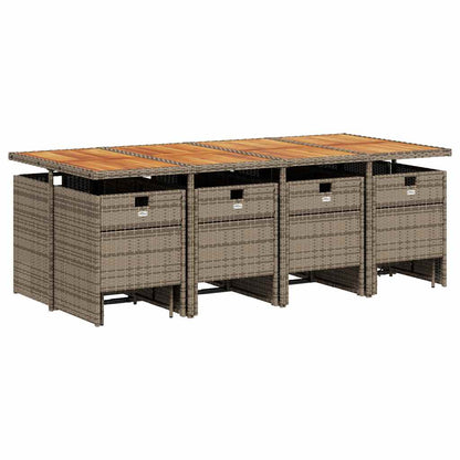 vidaXL 13 Piece Garden Dining Set with Cushions Grey Poly Rattan