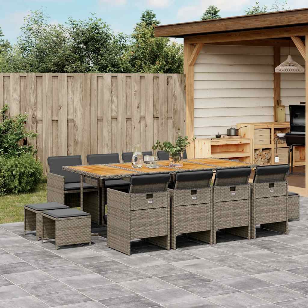 vidaXL 13 Piece Garden Dining Set with Cushions Grey Poly Rattan