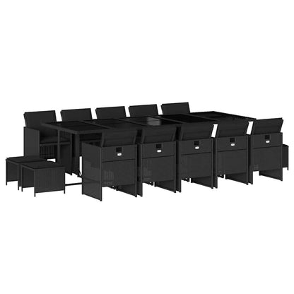 vidaXL 15 Piece Garden Dining Set with Cushions Black Poly Rattan