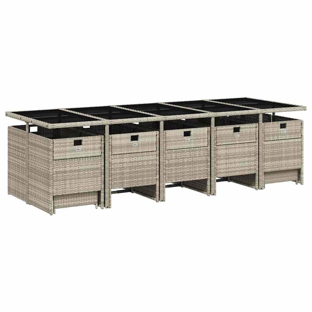 vidaXL 15 Piece Garden Dining Set with Cushions Light Grey Poly Rattan