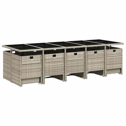 vidaXL 15 Piece Garden Dining Set with Cushions Light Grey Poly Rattan