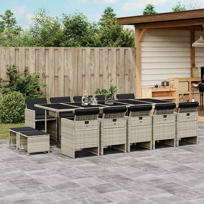 vidaXL 15 Piece Garden Dining Set with Cushions Light Grey Poly Rattan