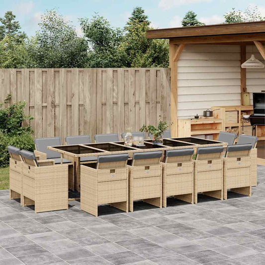 vidaXL 15 Piece Garden Dining Set with Cushions Mix Beige Poly Rattan