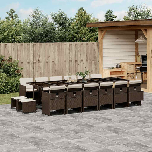 vidaXL 17 Piece Garden Dining Set with Cushions Brown Poly Rattan