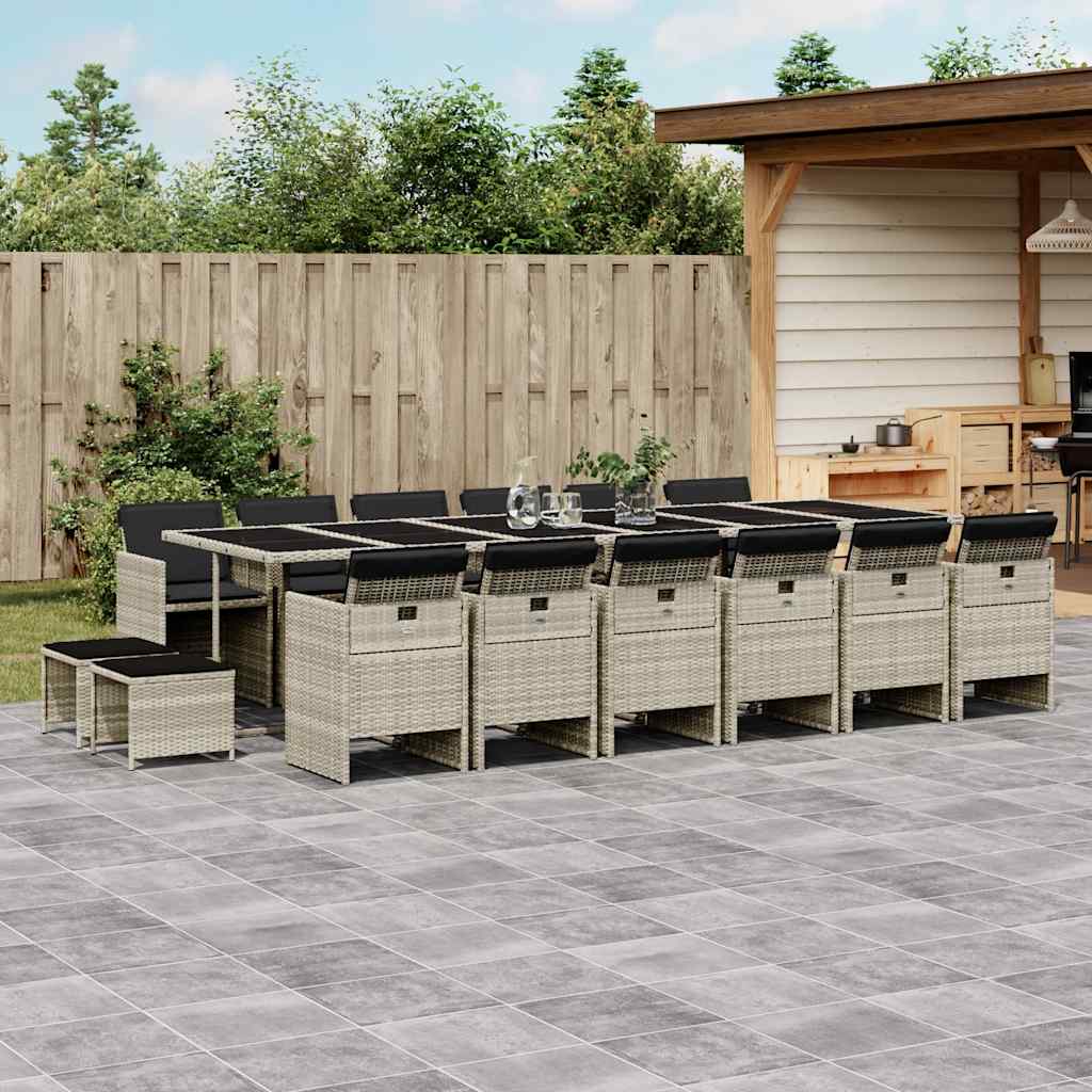 vidaXL 17 Piece Garden Dining Set with Cushions Light Grey Poly Rattan