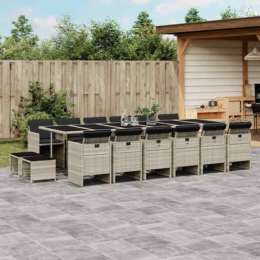 vidaXL 17 Piece Garden Dining Set with Cushions Light Grey Poly Rattan