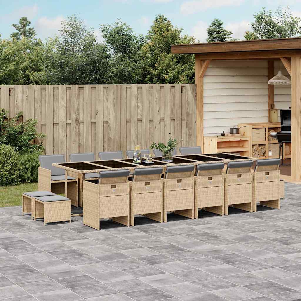 vidaXL 17 Piece Garden Dining Set with Cushions Mix Beige Poly Rattan