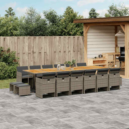 vidaXL 17 Piece Garden Dining Set with Cushions Grey Poly Rattan