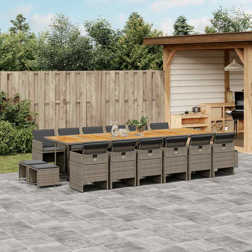 vidaXL 17 Piece Garden Dining Set with Cushions Grey Poly Rattan