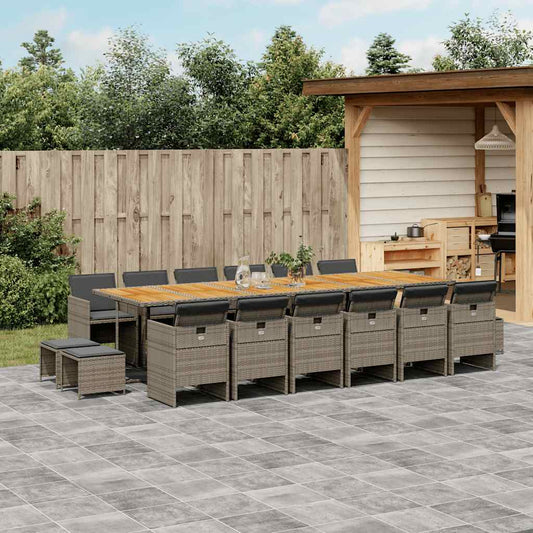vidaXL 17 Piece Garden Dining Set with Cushions Grey Poly Rattan