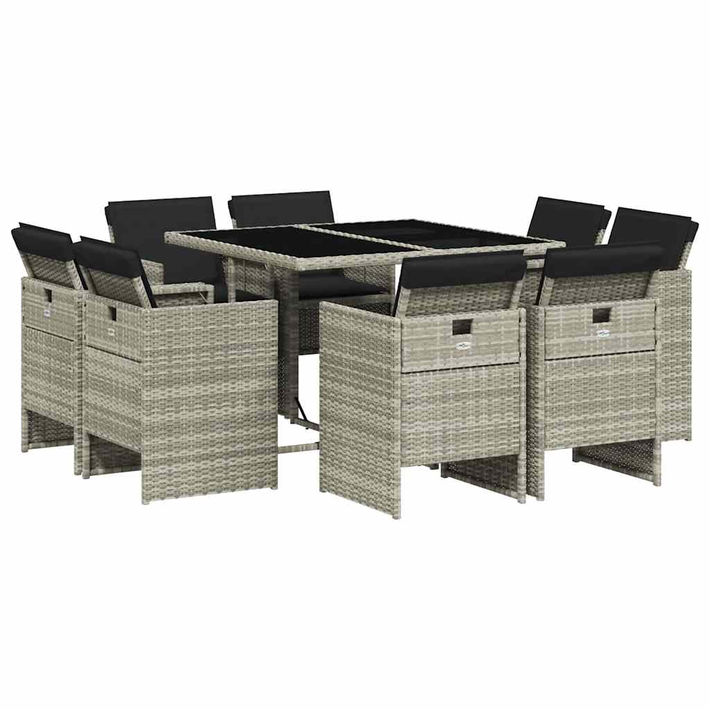 vidaXL 9 Piece Garden Dining Set with Cushions Light Grey Poly Rattan