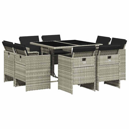 vidaXL 9 Piece Garden Dining Set with Cushions Light Grey Poly Rattan