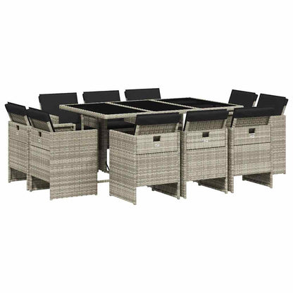 vidaXL 11 Piece Garden Dining Set with Cushions Light Grey Poly Rattan