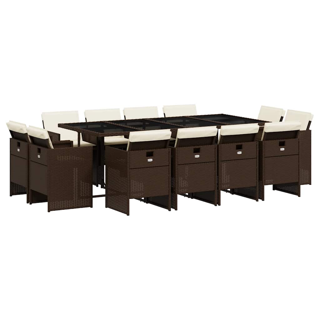 vidaXL 13 Piece Garden Dining Set with Cushions Brown Poly Rattan