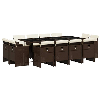 vidaXL 13 Piece Garden Dining Set with Cushions Brown Poly Rattan