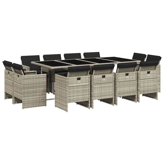 vidaXL 13 Piece Garden Dining Set with Cushions Light Grey Poly Rattan