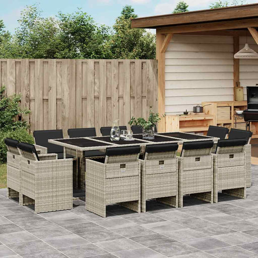 vidaXL 13 Piece Garden Dining Set with Cushions Light Grey Poly Rattan