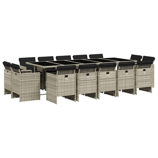 vidaXL 15 Piece Garden Dining Set with Cushions Light Grey Poly Rattan
