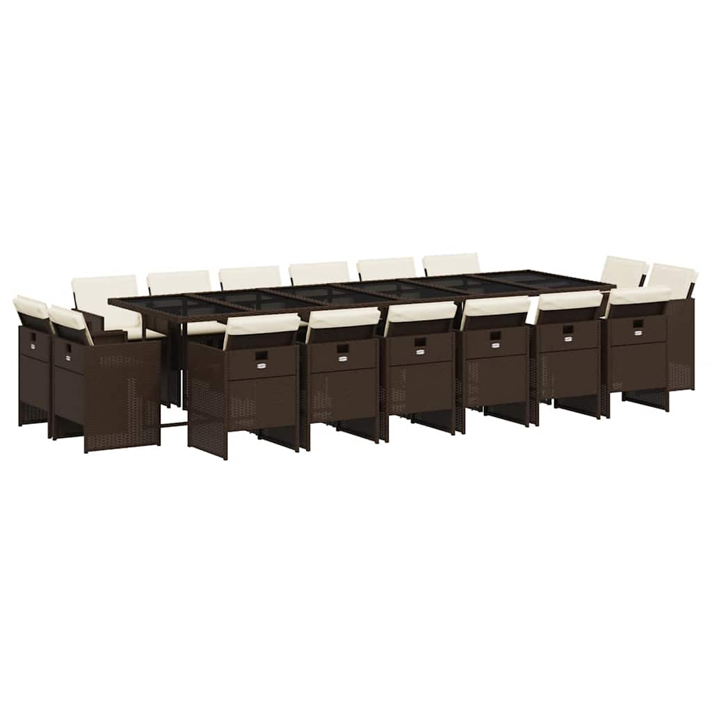 vidaXL 17 Piece Garden Dining Set with Cushions Brown Poly Rattan