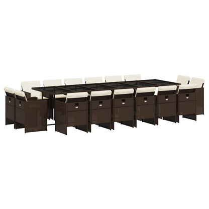 vidaXL 17 Piece Garden Dining Set with Cushions Brown Poly Rattan