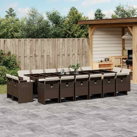 vidaXL 17 Piece Garden Dining Set with Cushions Brown Poly Rattan