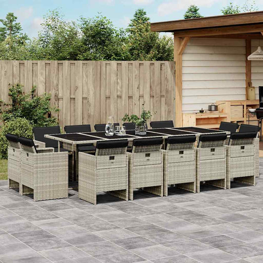 vidaXL 17 Piece Garden Dining Set with Cushions Light Grey Poly Rattan