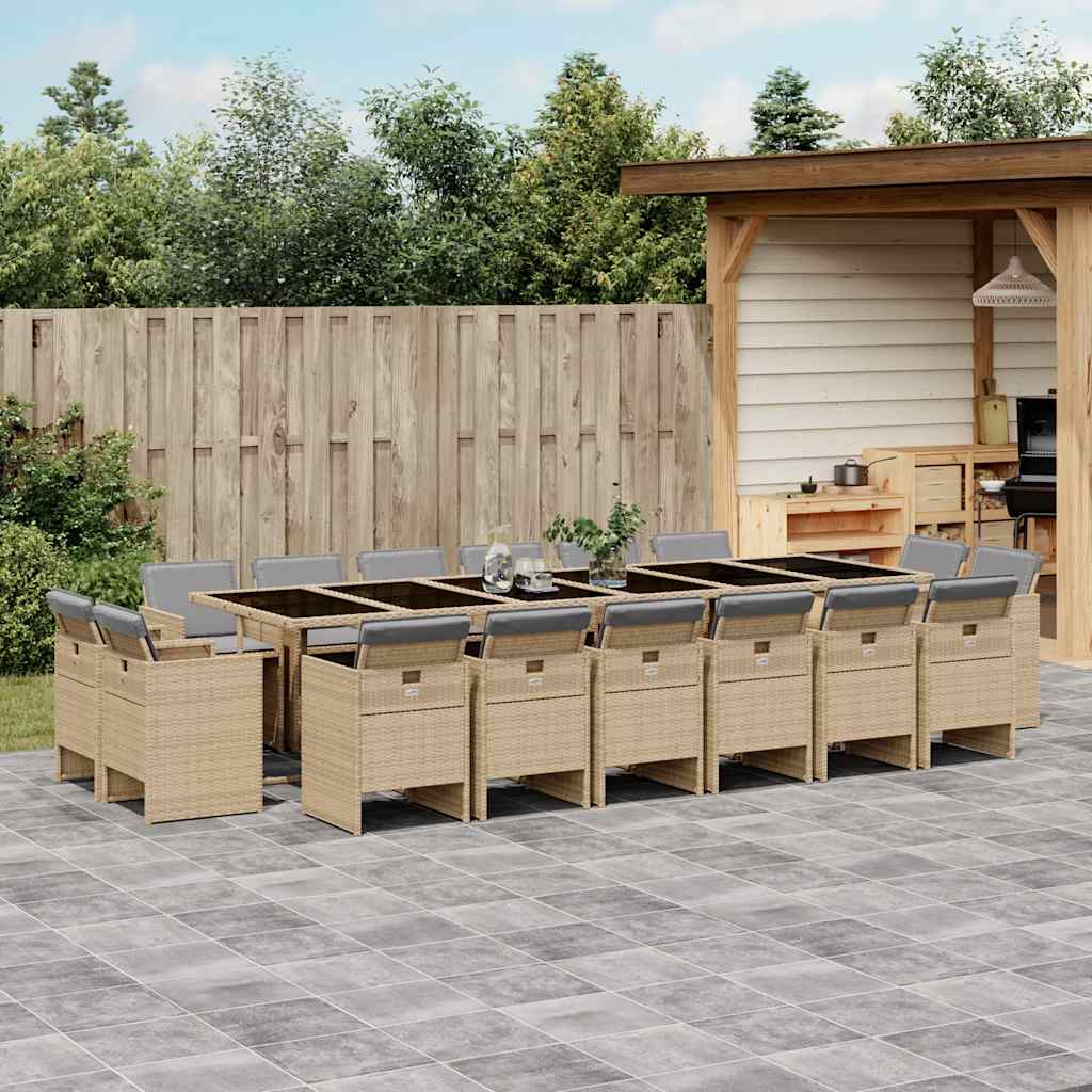 vidaXL 17 Piece Garden Dining Set with Cushions Mix Beige Poly Rattan