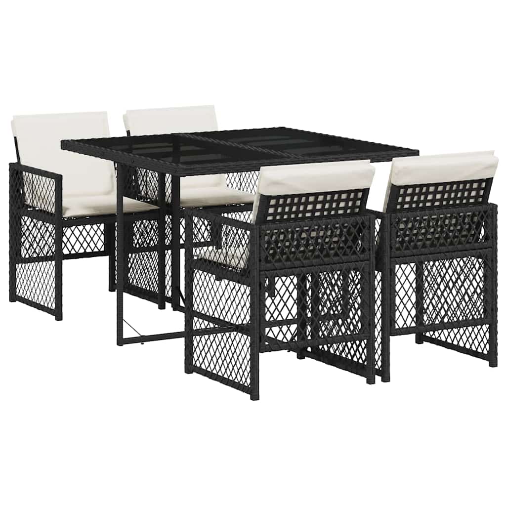 vidaXL 5 Piece Garden Dining Set with Cushions Black Poly Rattan