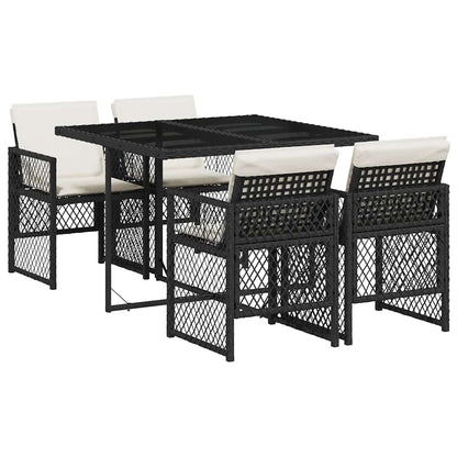 vidaXL 5 Piece Garden Dining Set with Cushions Black Poly Rattan