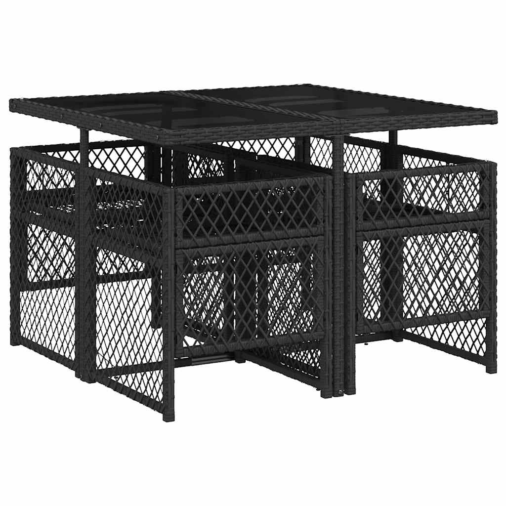 vidaXL 5 Piece Garden Dining Set with Cushions Black Poly Rattan