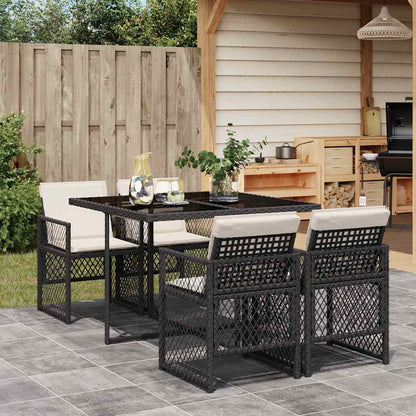 vidaXL 5 Piece Garden Dining Set with Cushions Black Poly Rattan
