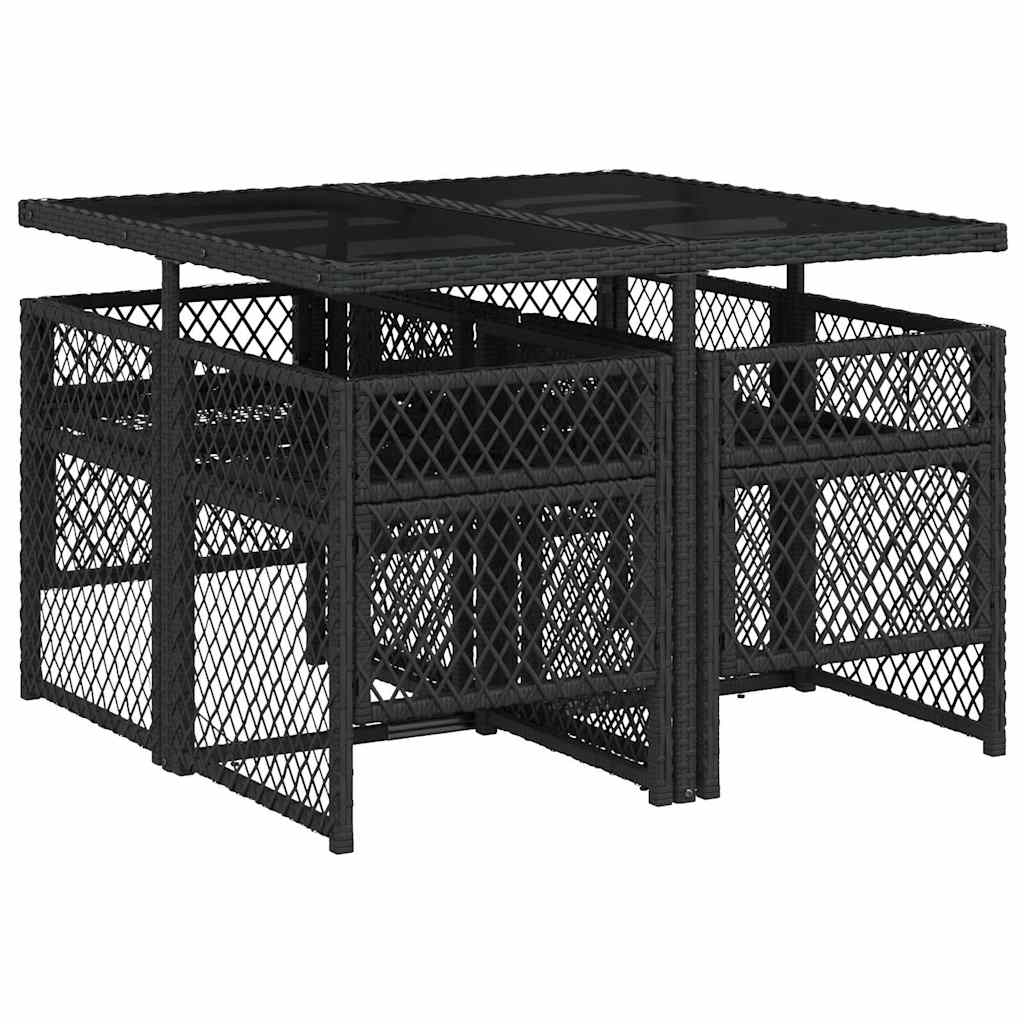 vidaXL 5 Piece Garden Dining Set with Cushions Black Poly Rattan