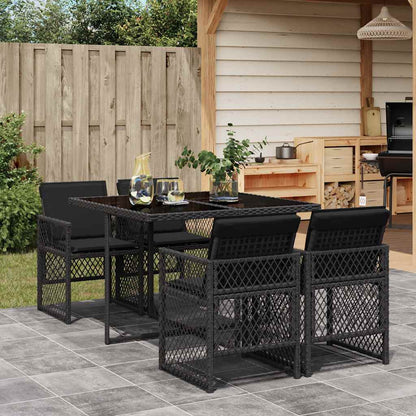 vidaXL 5 Piece Garden Dining Set with Cushions Black Poly Rattan