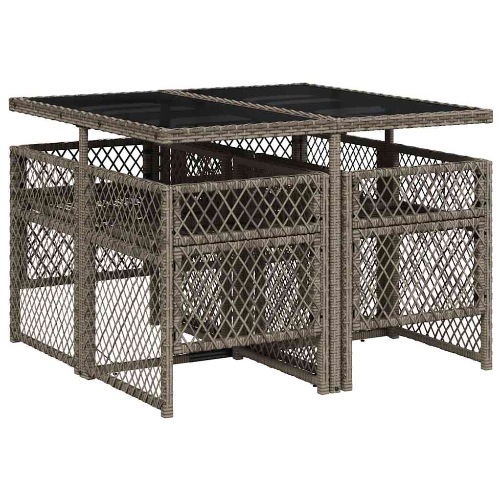 vidaXL 5 Piece Garden Dining Set with Cushions Grey Poly Rattan