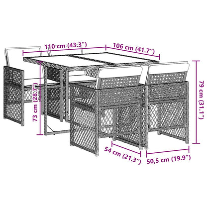 vidaXL 5 Piece Garden Dining Set with Cushions Grey Poly Rattan