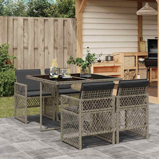 vidaXL 5 Piece Garden Dining Set with Cushions Grey Poly Rattan