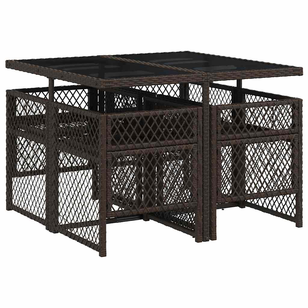 vidaXL 5 Piece Garden Dining Set with Cushions Brown Poly Rattan