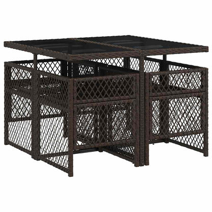 vidaXL 5 Piece Garden Dining Set with Cushions Brown Poly Rattan