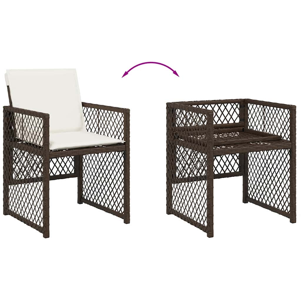 vidaXL 5 Piece Garden Dining Set with Cushions Brown Poly Rattan